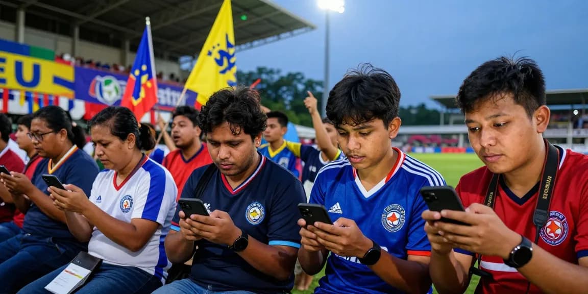 Fussball wetten online: Fans diskutieren Wettstrategien im Stadion vor dem Spiel.