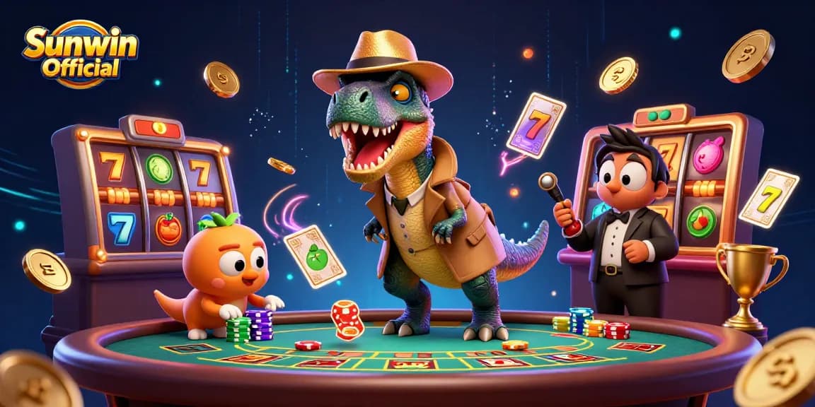 Play at Sunwin Official's dynamic blackjack scene with a cartoon velociraptor card counter and thrilling gameplay elements.