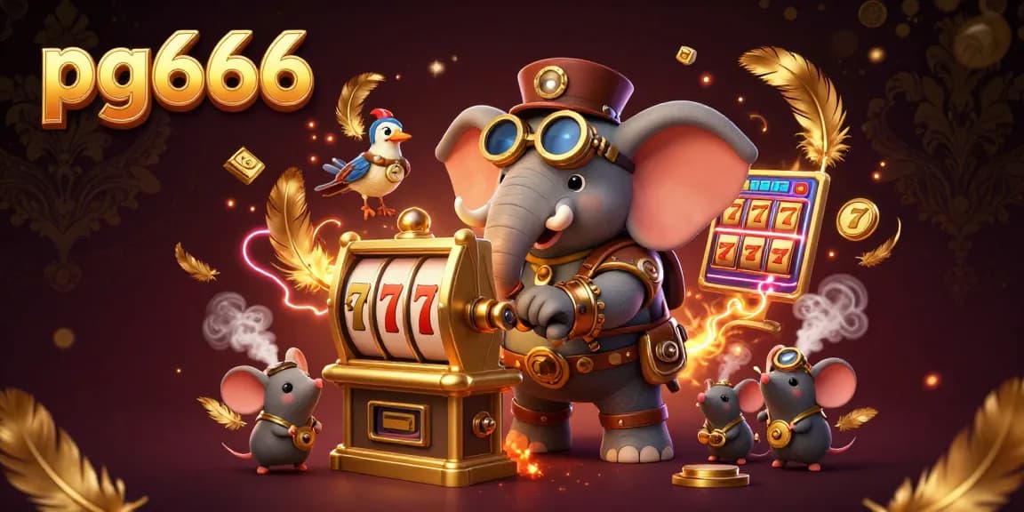Engage in the vibrant pg666 casino experience with a steampunk elephant operating a golden slot machine.