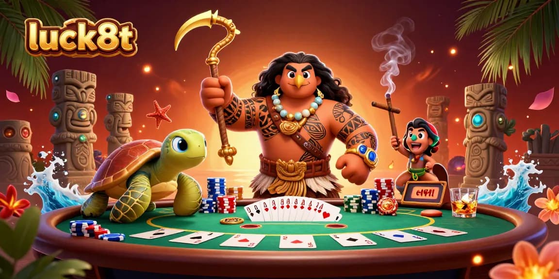 Engage in thrilling poker action with luck8t, as a demigod and turtle bring luck at the table.