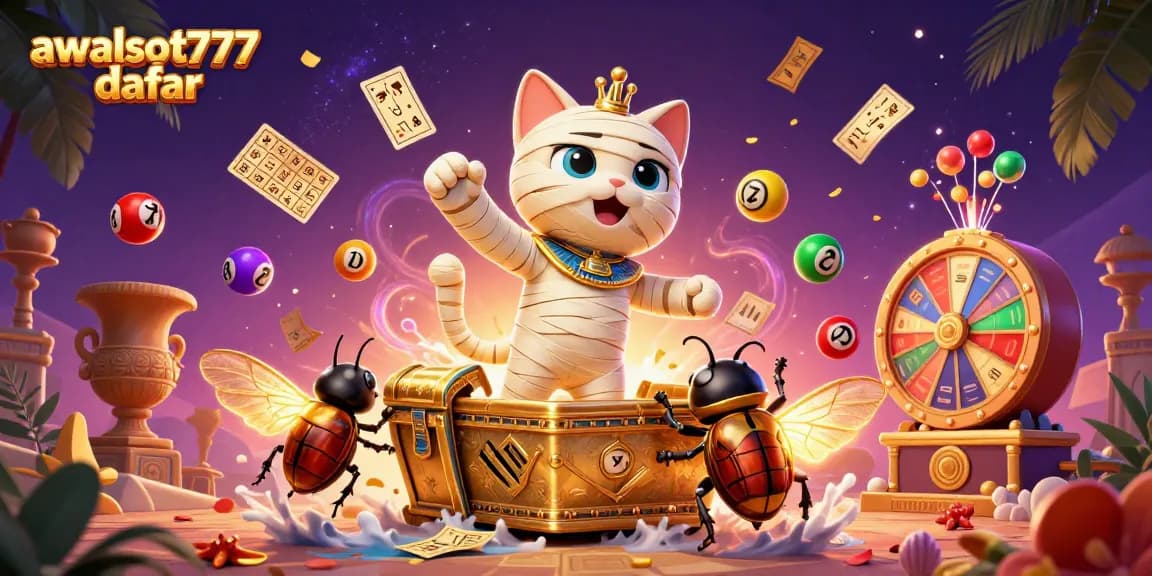 Enhance your experience at awslot777 daftar with a vibrant 3D illustration of playful gaming elements and characters.
