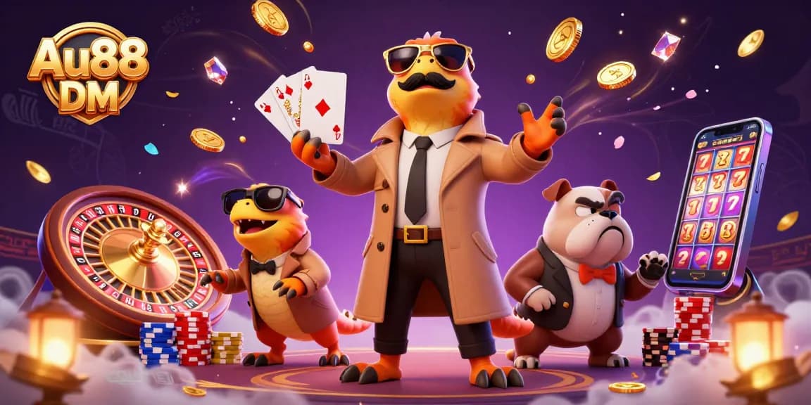 Experience thrilling gaming action at Au88 DM with vibrant casino elements and raptor fun.