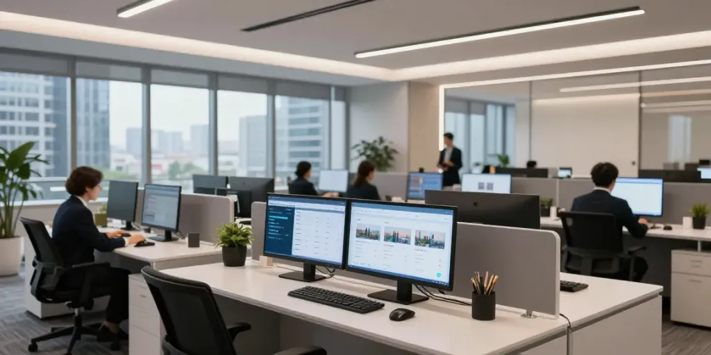 Immobilien Bremen: Moderne Immobilienvermittlung mit digitalen Tools, professionellen Beratern und interaktiven Displays.