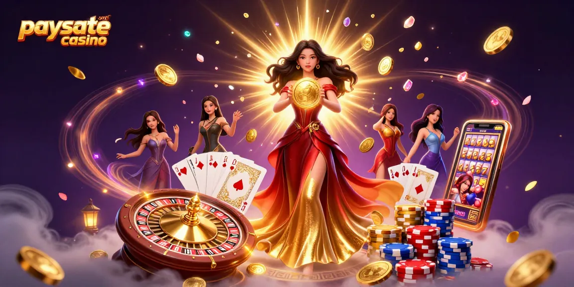 Erleben Sie die Aufregung eines Paysafe Card Casinos mit einer atemberaubenden Illustration, die reiche Gameplay-Elemente präsentiert.