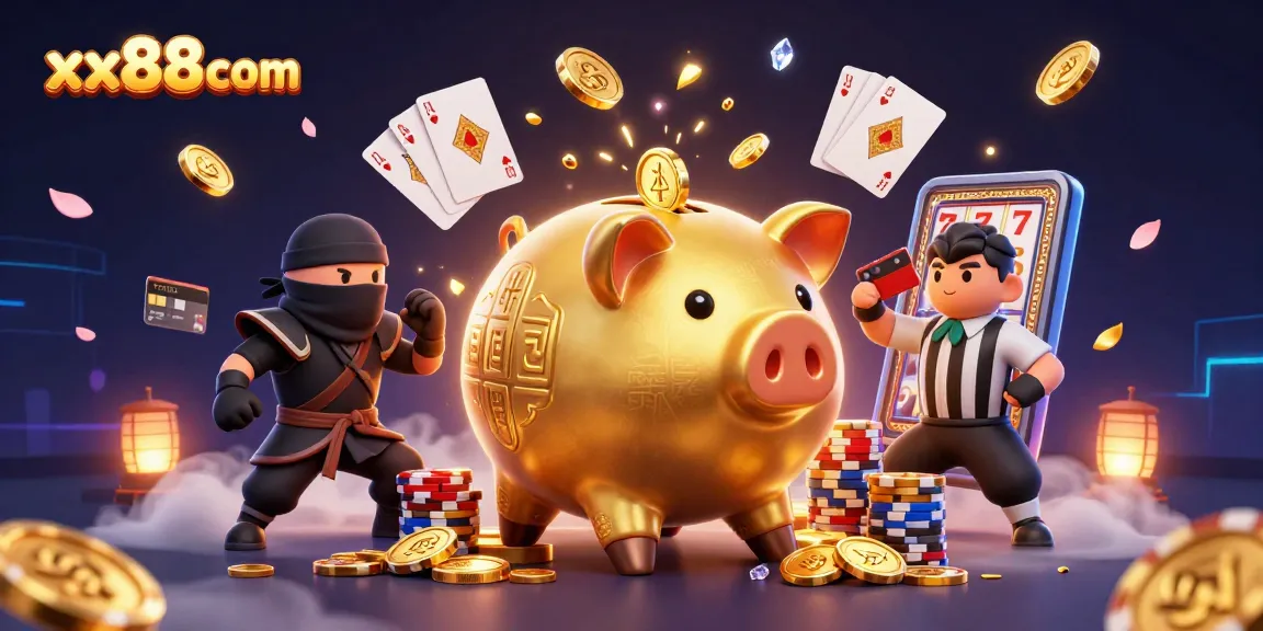 Spin the reels with xx88com's vibrant casino illustration showcasing excitement and winning opportunities.
