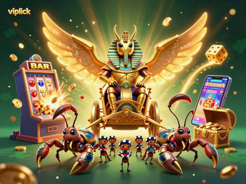 Experience thrilling gameplay at vipluck with a vivid illustration featuring casino games and winning elements.