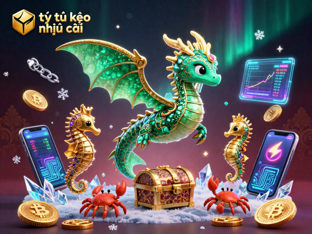 Explore tỷ lệ kèo nhà cái with an enchanting sea dragon scene, glowing crypto coins, and dynamic betting elements.