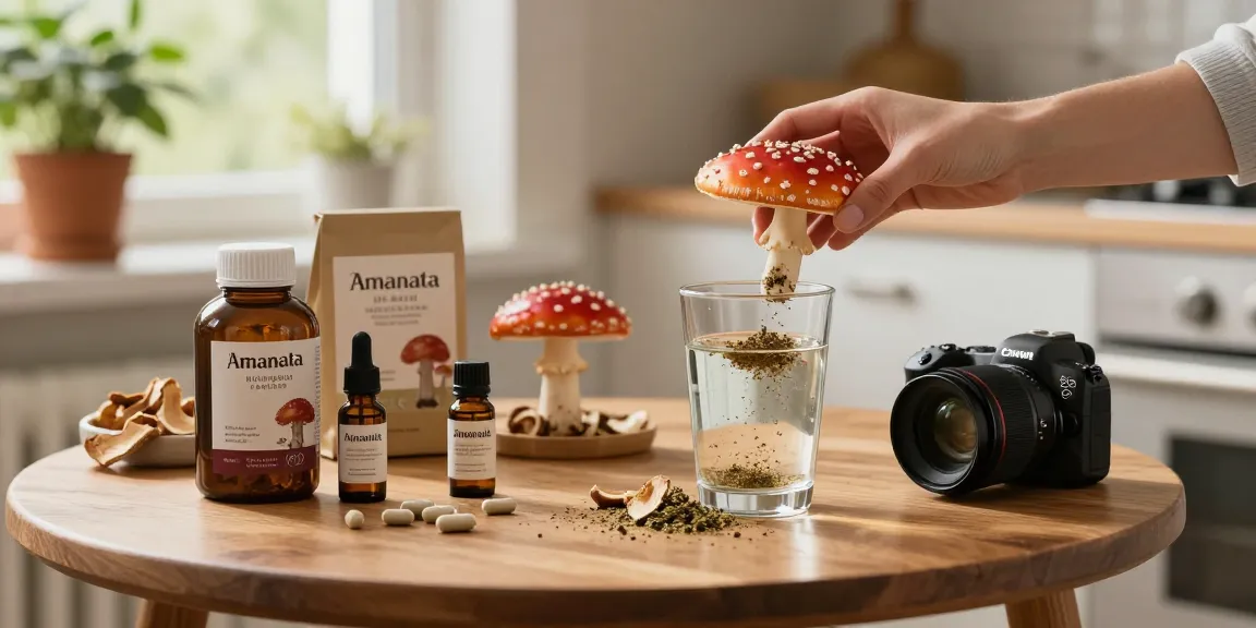 Fliegenpilz Pulver in ein Wellness-Getränk mit Amanita muscaria Produkten mischen.