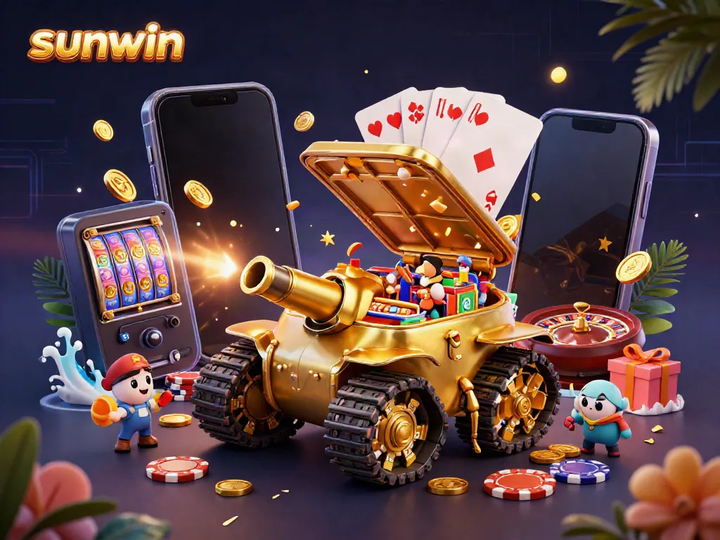 Experience thrilling gaming adventures with Sunwin's vibrant golden beetle casino tank illustration.