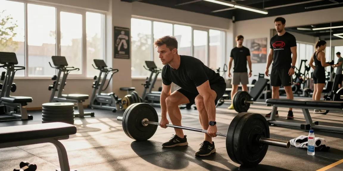 Kraftsportler hebt Gewichte in einem hellen Fitnessstudio und zeigt die Fitnesskultur und Hingabe von Anabolika Shop Deutschland.