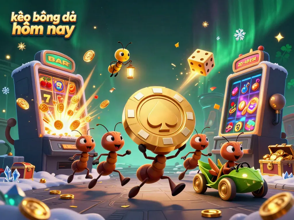 Experience the excitement of kèo bóng đá hôm nay with this dynamic illustration of ants' heist in a casino.