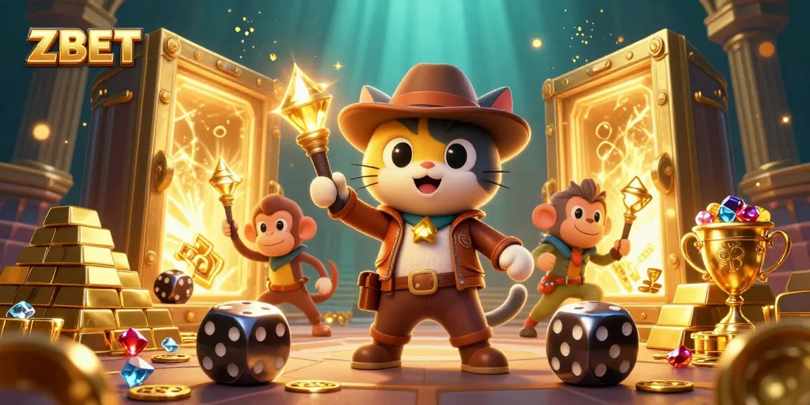 ZBET players uncover vibrant casino treasures in an exciting 3D adventure scene.