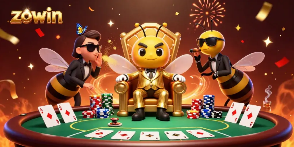 Engage with zowin and explore vibrant gaming action in a lively casino scene