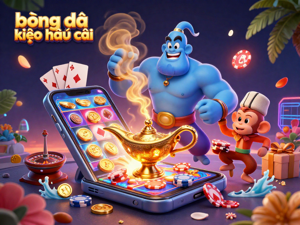 Experience the excitement of bóng đá kèo nhà cái with vibrant illustrations of casino elements and magical characters.