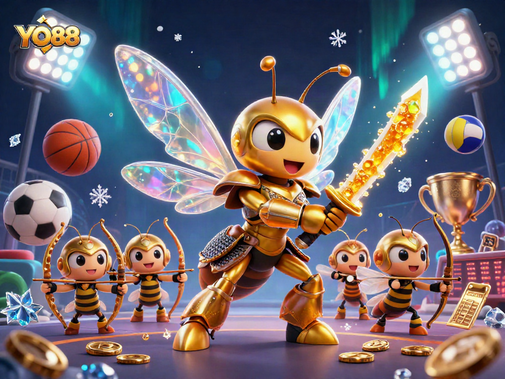 Engage in thrilling sports betting with YO88's dynamic and colorful casino illustration.