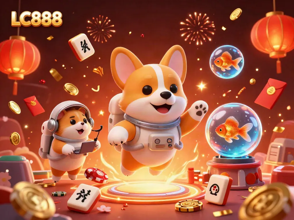 Play and win with LC888 in a captivating casino scene filled with dreamlike colors and engaging characters.