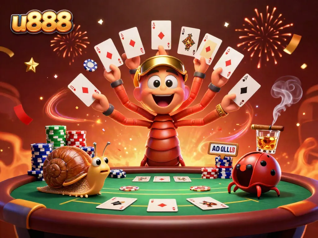 Experience the excitement of u888 with a vibrant 3D casino illustration showcasing dynamic characters and gaming elements.