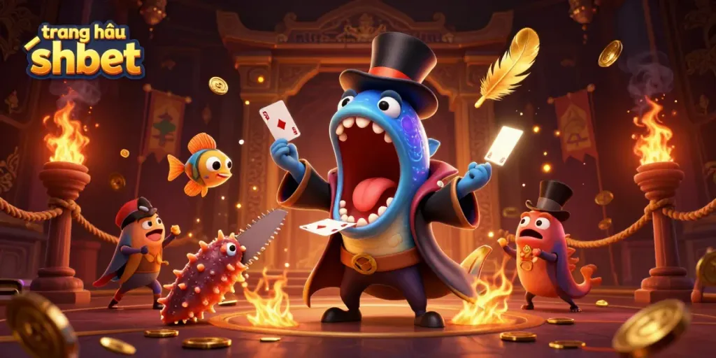 Master card tricks showcase on trang chủ shbet with vibrant sea creatures and casino elements, perfect for gamblers.