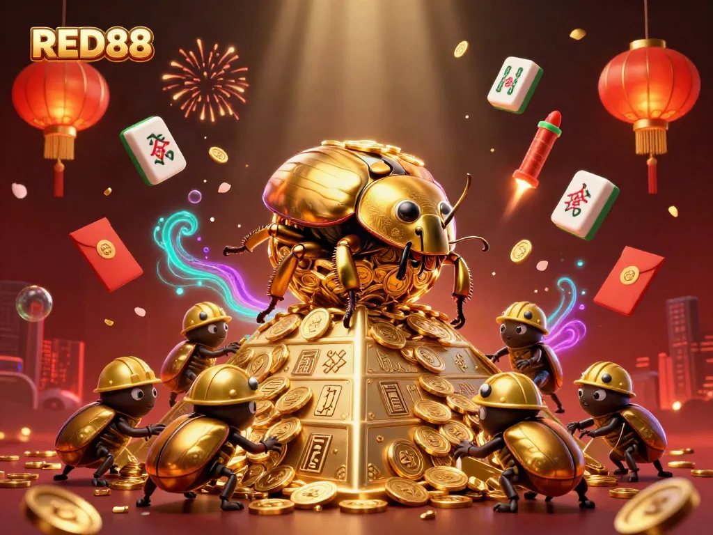 Experience high-stakes gaming excitement at RED88 with golden treasures and vibrant symbols.