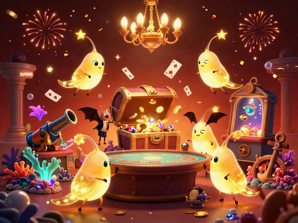 Light up your gaming experience with SUNWIN's vibrant casino scene featuring glowworms and rich treasure elements.