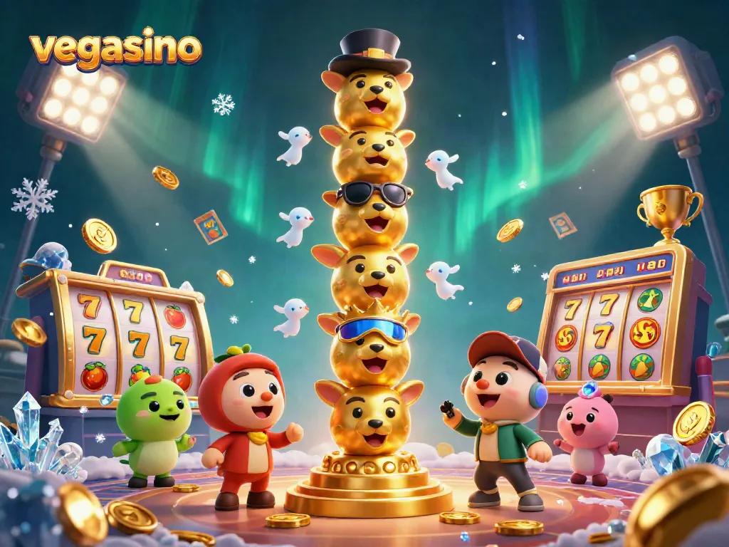 Experience vegasino's thrilling slots with dynamic characters and casino elements in a vibrant scene.