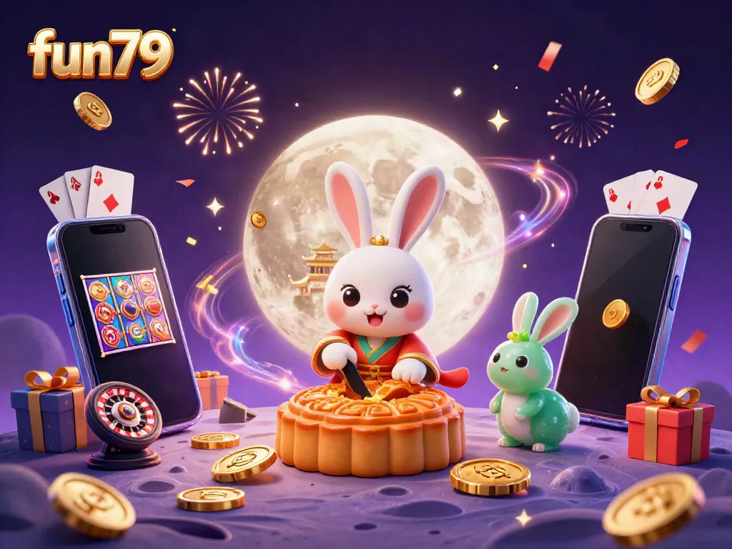 Engage with fun79's vibrant casino world as playful moon rabbits reveal treasures and games.
