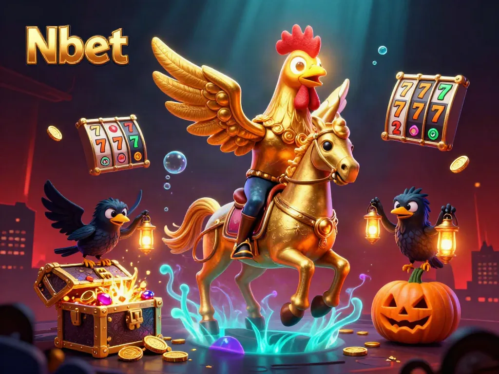 Nbet's vibrant online casino scene featuring a unique golden rooster and dynamic gaming elements.