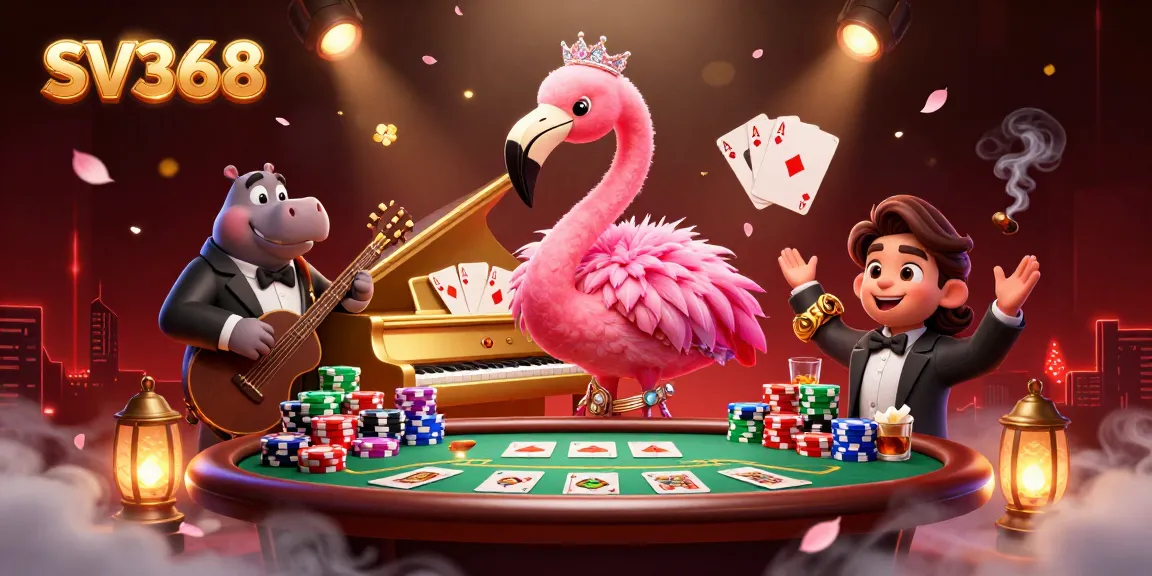 SV368 showcases a lively casino scene with a flamboyant flamingo singer and hippo bassist.