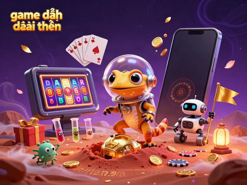 Experience game đánh bài đổi thưởng excitement as a Martian gecko explores a hidden casino.