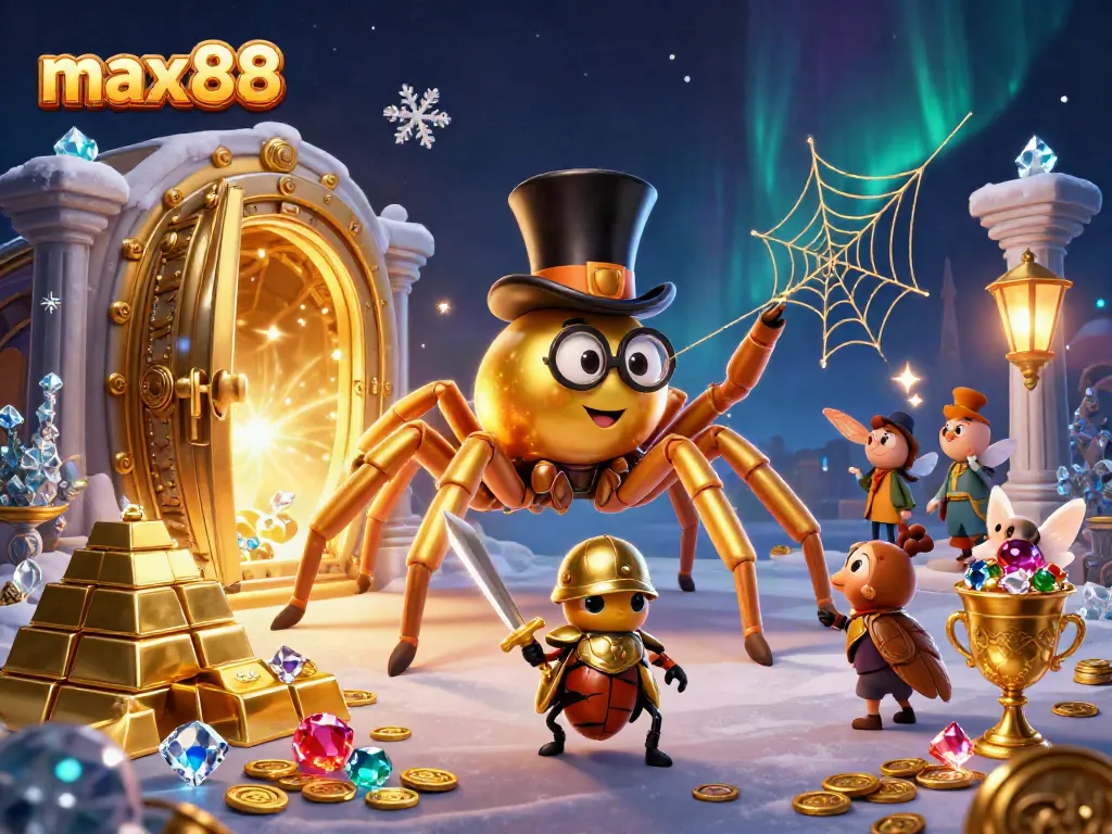 Experience the thrill of max88 with majestic casino visuals featuring an adventurous tarantula and knight.