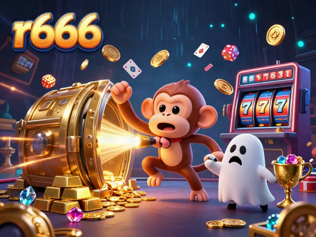 Engage with r666's thrilling slot games featuring a poltergeist monkey juggling treasures in a haunted casino.