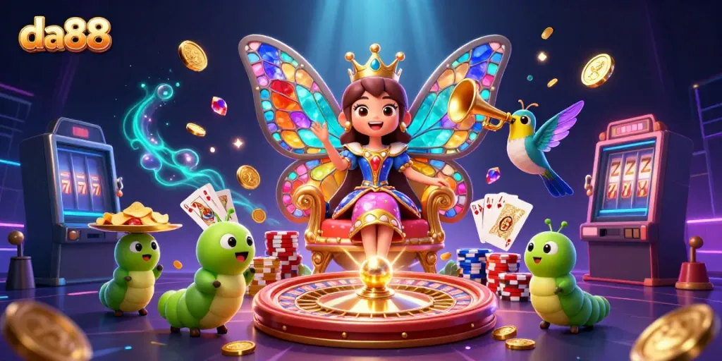 Experience winning at da88's online casino with colorful characters, casino elements, and dynamic action.