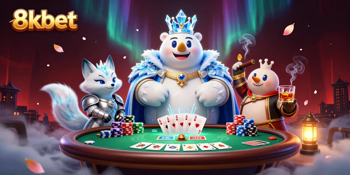 Engage in thrilling gambling action at 8xbet with poker games and vibrant characters.
