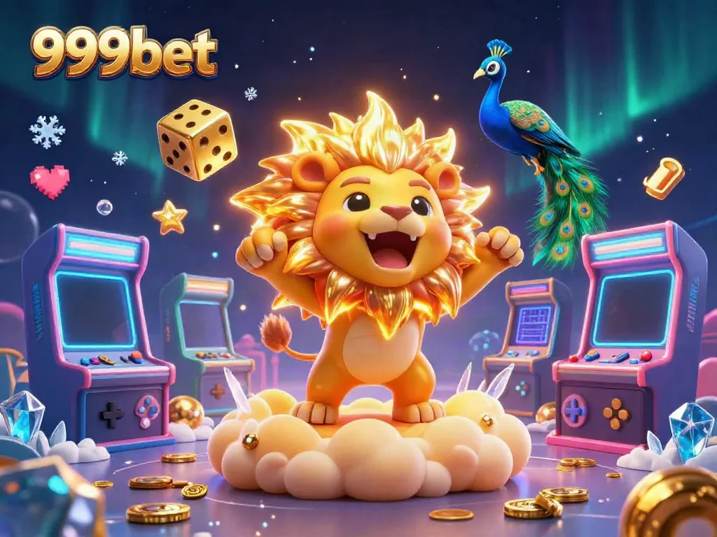 Engage with vibrant 999bet dynamics featuring a roaring lion and colorful casino elements.