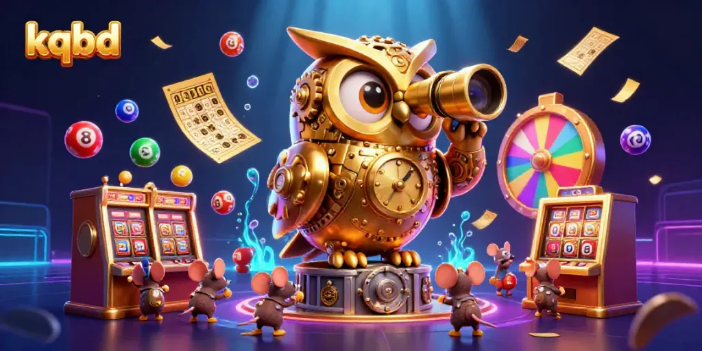 Engage with live scores and casino updates at kqbd, featuring a lively 3D casino scene and colorful lottery elements.