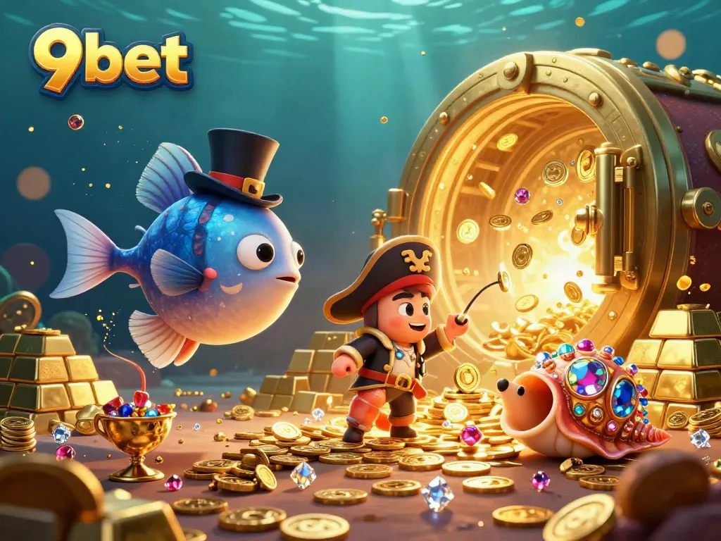 Engage in thrilling gameplay with 9bet's underwater treasure scene featuring vibrant characters and dazzling gems