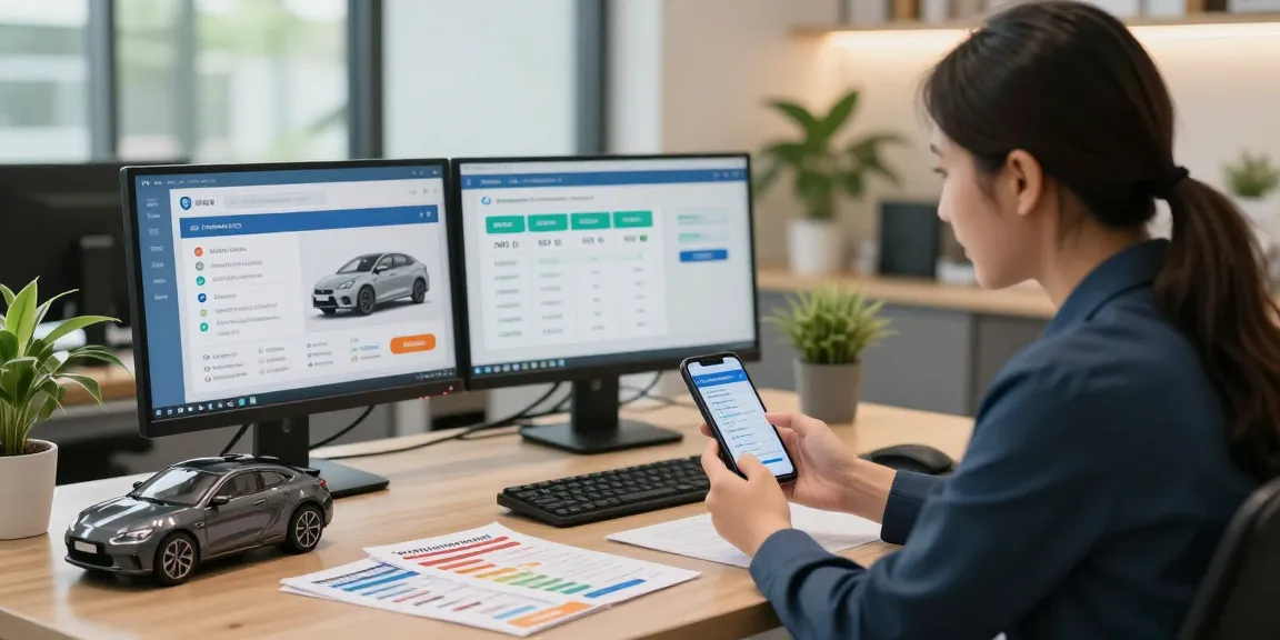 Autoversicherung Beratung in modernem Büro mit persönlicher Smartphone-Beratungsstelle.