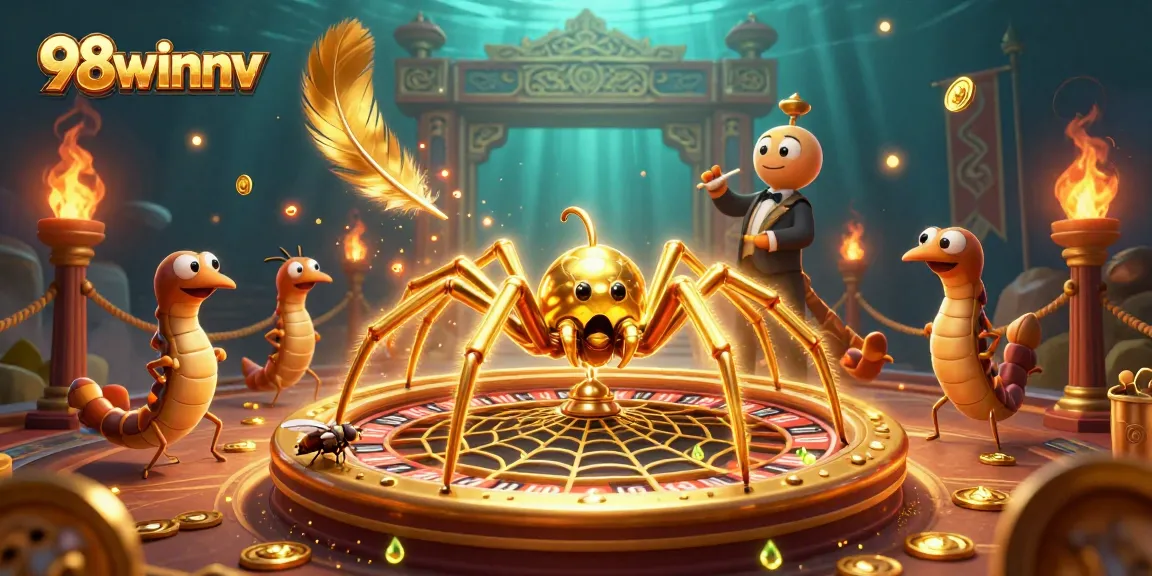 98winnv captivates gamblers with a dynamic roulette scene featuring a golden spider and betting fly.