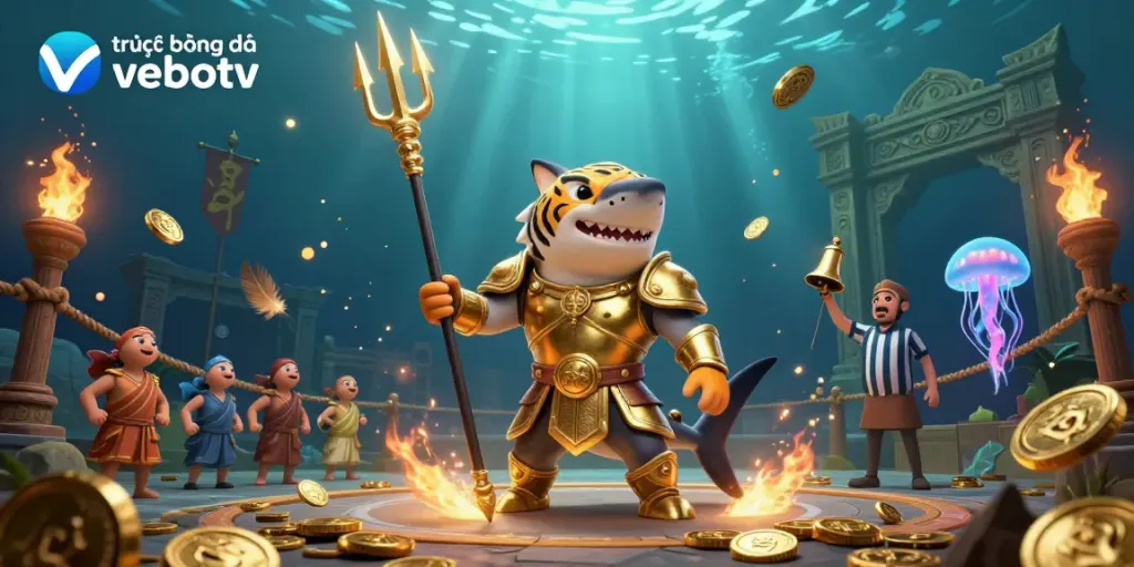 Engage with trực tiếp bóng đá vebotv in an underwater colosseum led by a tiger shark in golden armor