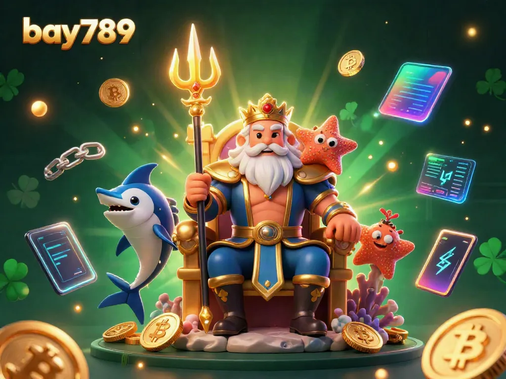Experience bay789's vibrant casino world with Neptune and crypto elements surrounded by digital gaming excitement.