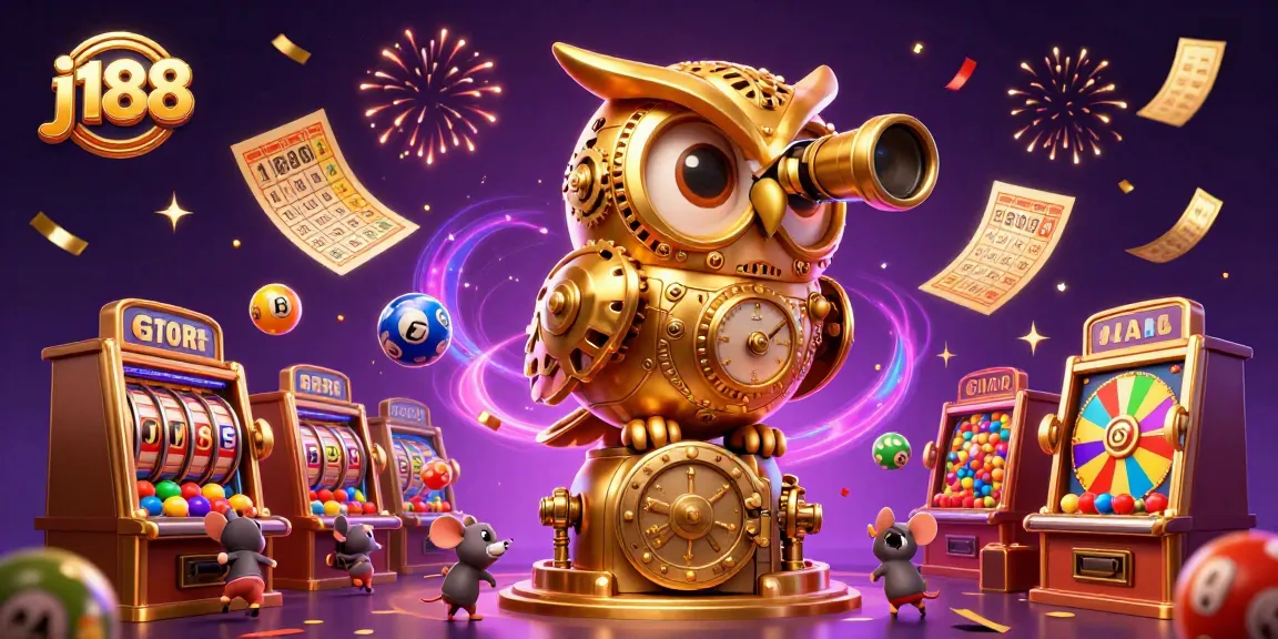 Engage in thrilling j188 casino action with colorful elements like slot reels and lottery balls.