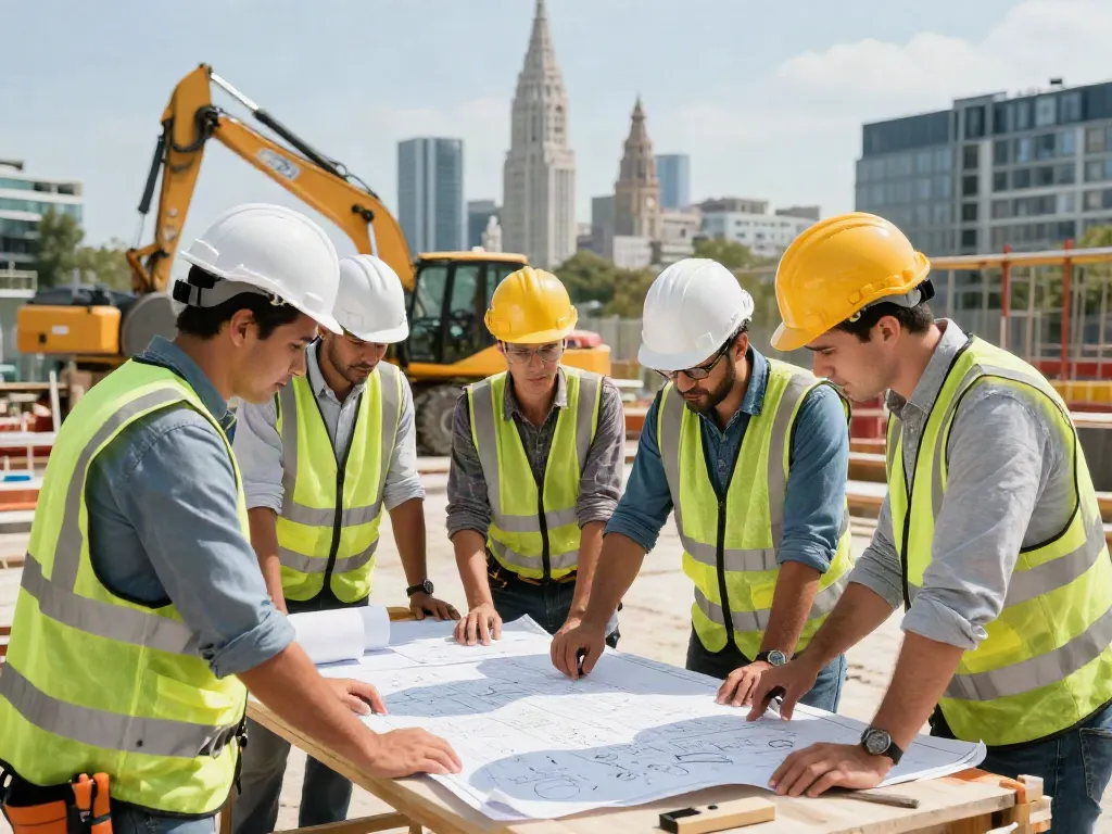 Professionelles Team in Wien bei der Arbeit an einem Bauprojekt, Baufirma Wien im Fokus.