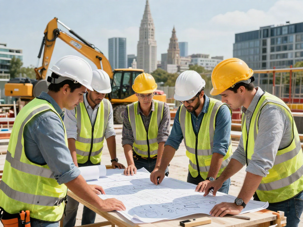 Professionelles Team in Wien bei der Arbeit an einem Bauprojekt, Baufirma Wien im Fokus.