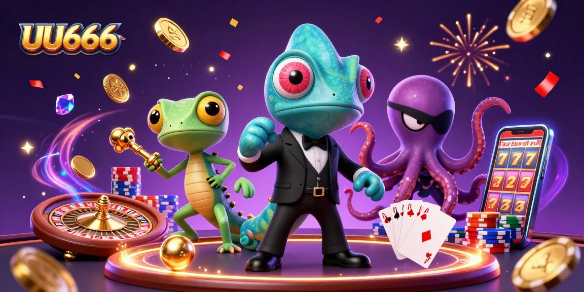 Engage in thrilling gambling action with UU666, showcasing exciting games and vibrant characters in a dynamic scene.