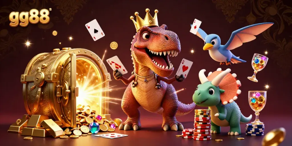 Engage with the thrilling atmosphere of gg88 featuring vibrant 3D cartoon characters in a casino setting.