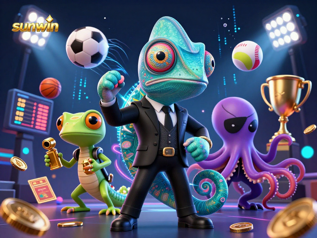 Engage with sunwin's thrilling betting experience, highlighted by dynamic sports elements and vibrant characters.