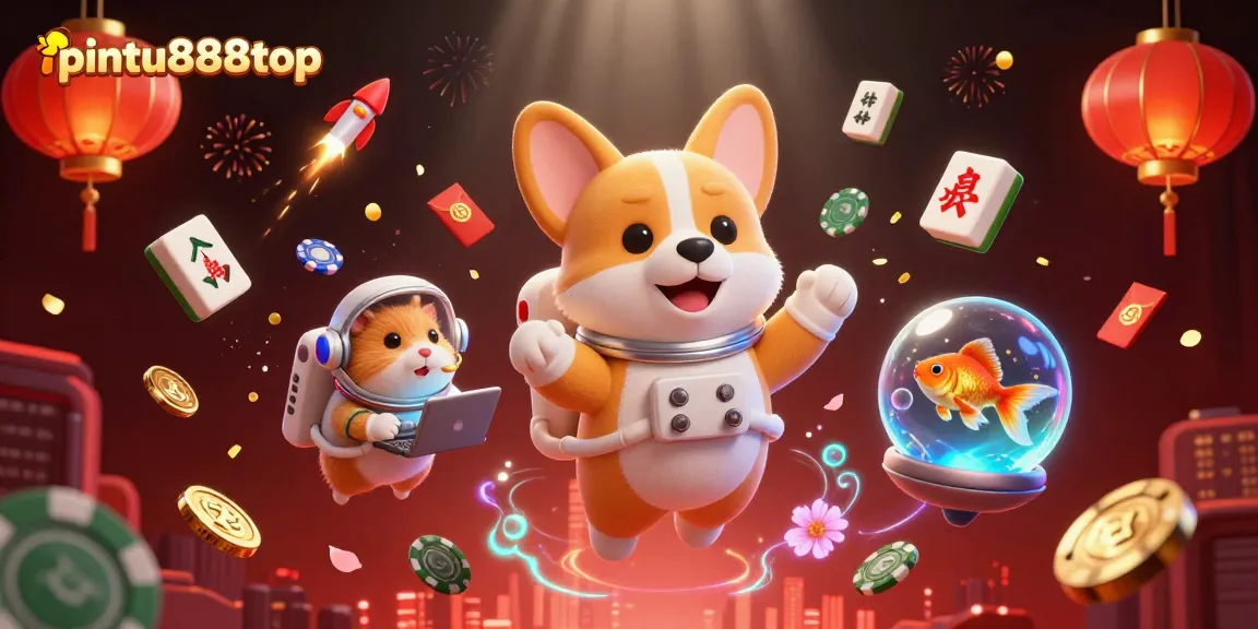 Experience thrilling moments with pintu888top in a vibrant casino scene full of excitement and floating games.