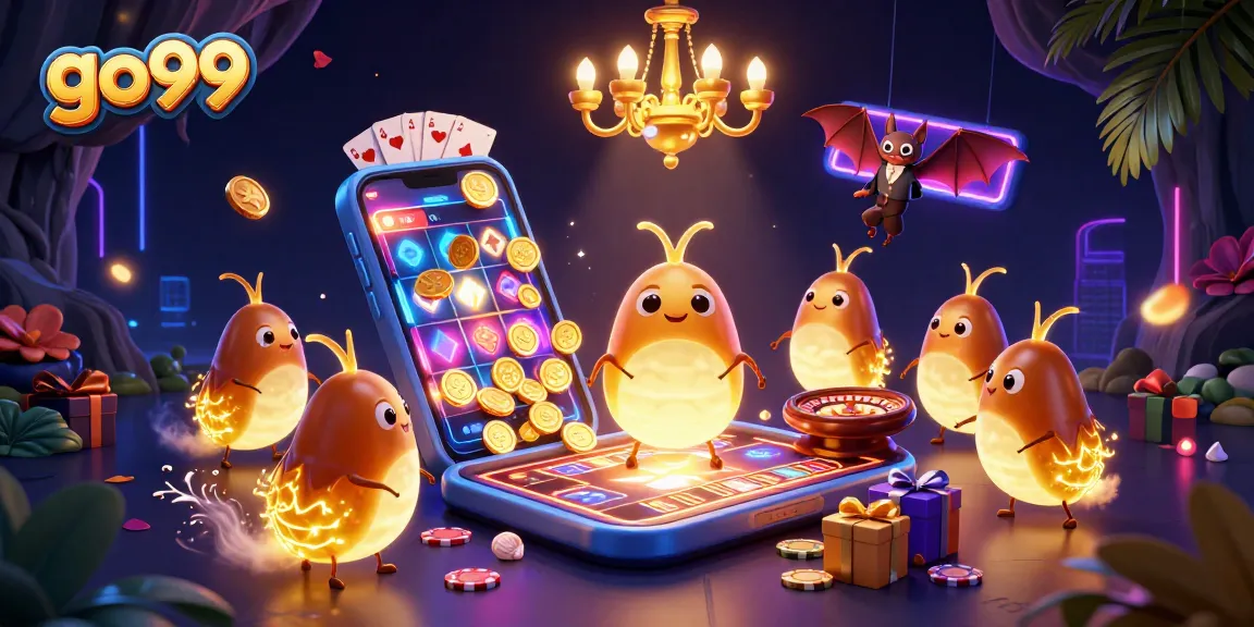 Experience the thrill of go99 as glowworms illuminate a vibrant casino scene filled with games and excitement.