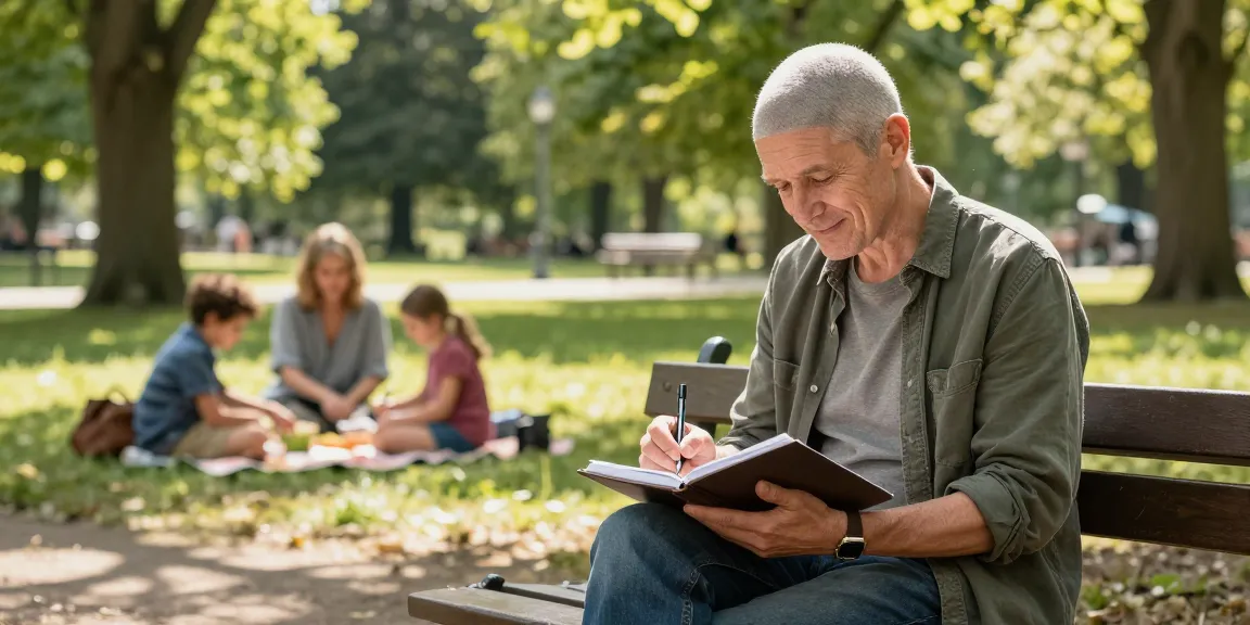 Heino Ferch reflecting on his cancer journey in a serene park, showcasing resilience and hope.