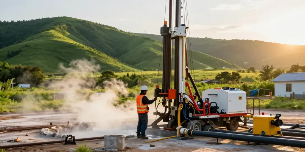 Geothermie Bohrung zur Gewinnung erneuerbarer Energie in ländlicher Umgebung